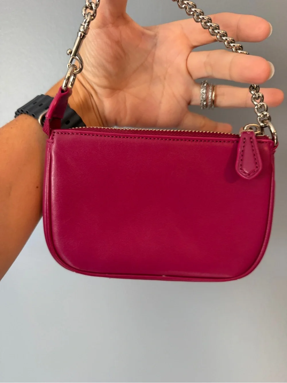 Coach Pink Leather Mini Wristlet with Silver Chain